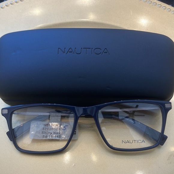 NAUTICA MENS SHINY NAVY EYEGLASSES FRAMES $142 WITH CASE NEW - Picture 2 of 7
